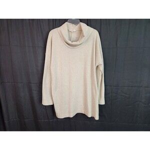 Women's Loft Cowl Neck ~Tunic Soft Sweater ~ Beige W/ Gold Thread ~ Size XXL